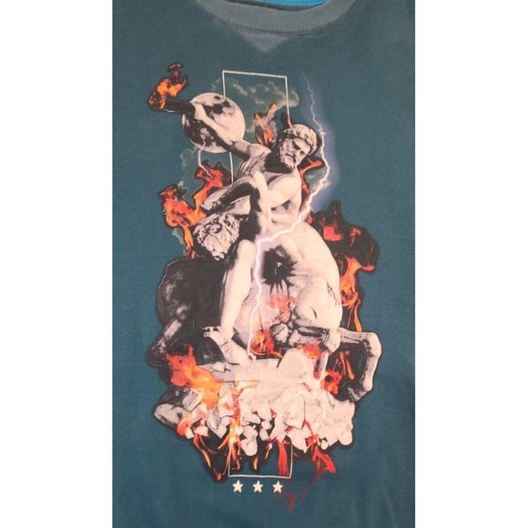 Entree LS Mens Greek Roman Statue and Fire Blue Pullover Sweatshirt Size L - Picture 2 of 10